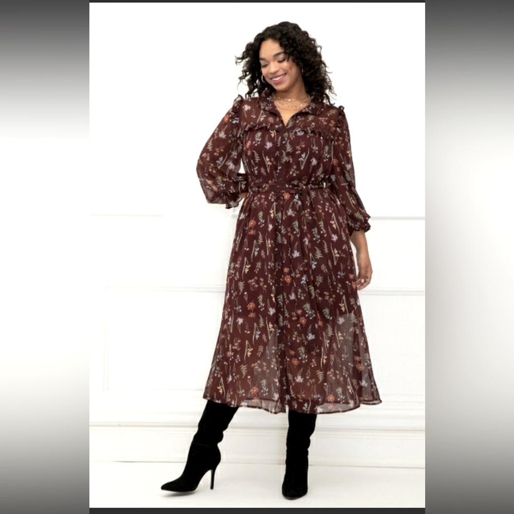 Eloquii Elements Midi Floral Shirt Dress
